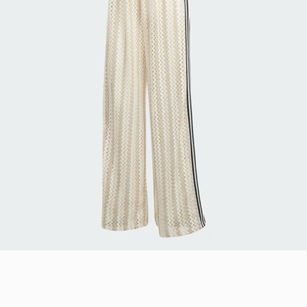 adidas Originals Cream Wide Leg Pants with Vertical Stripes